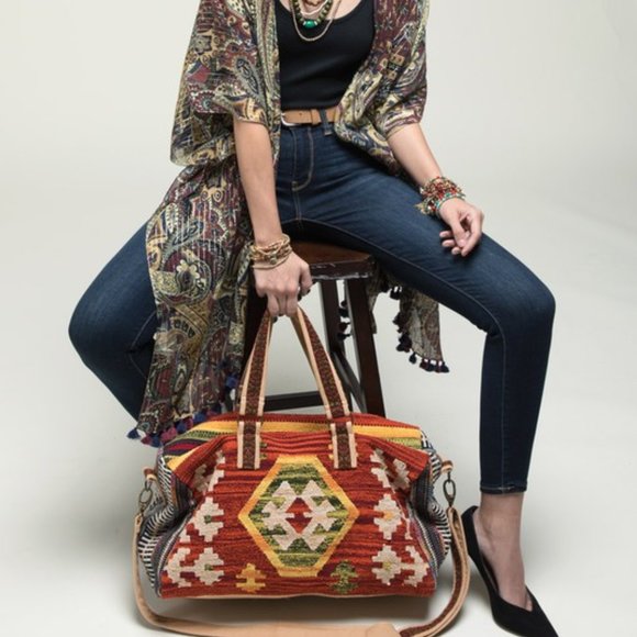 Aztec Tribal Western Large Travel Tote Bag Duffel - Picture 5 of 9